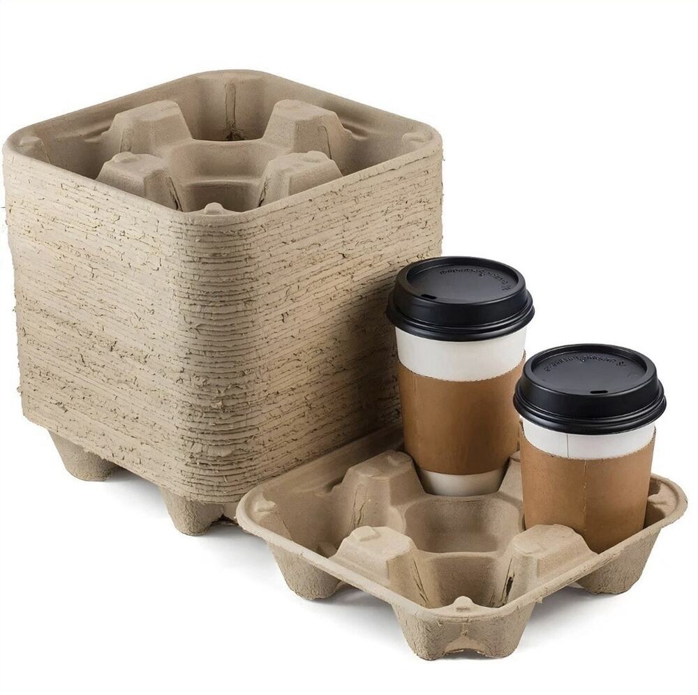 4 Cup Drink Cup Carrier, Cup Holder, Cup Carry Tray Biodegradable Pulp 65 Count